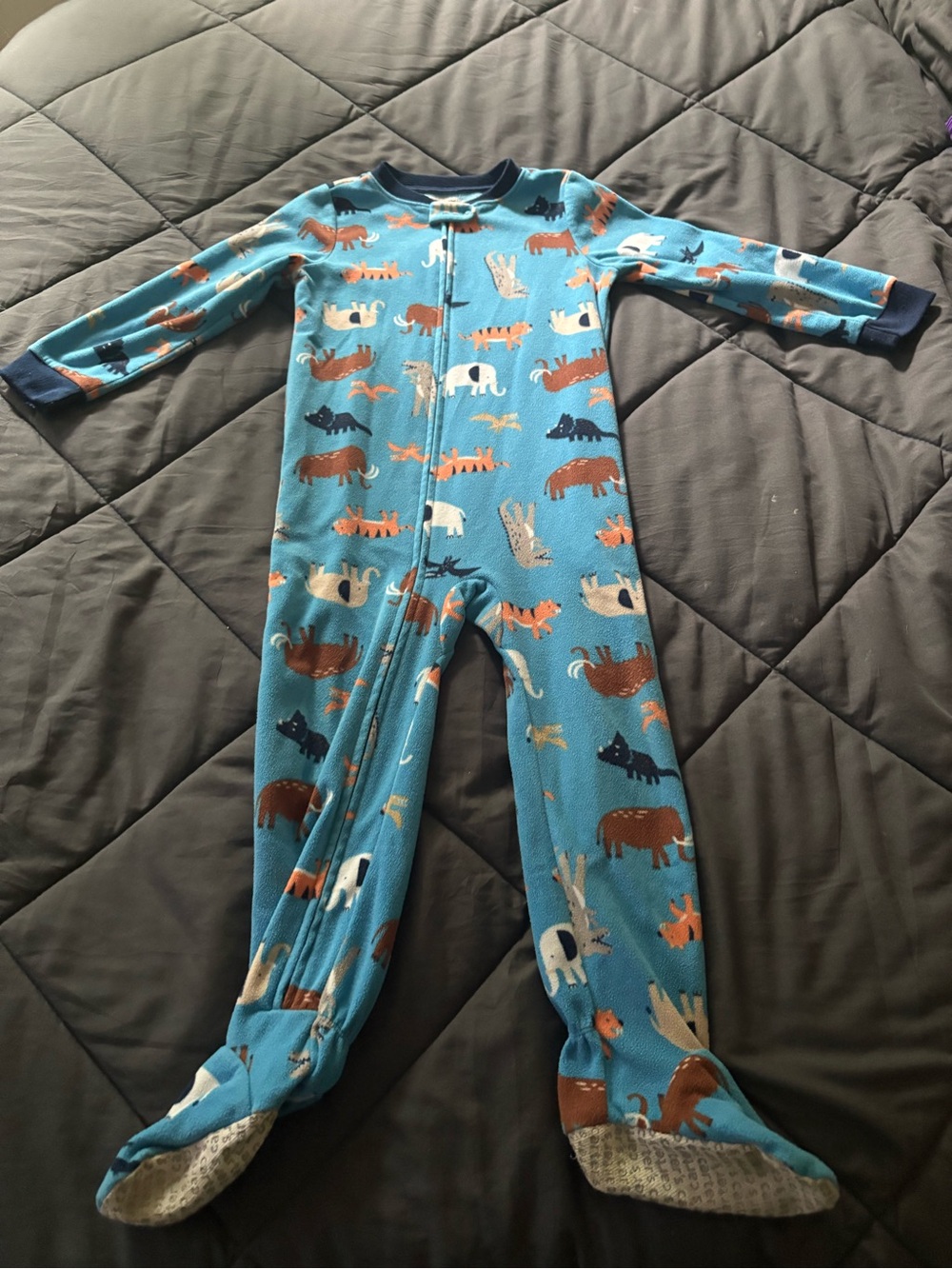 Carter's Light Blue Animal Print Footed One-Piece Pajamas